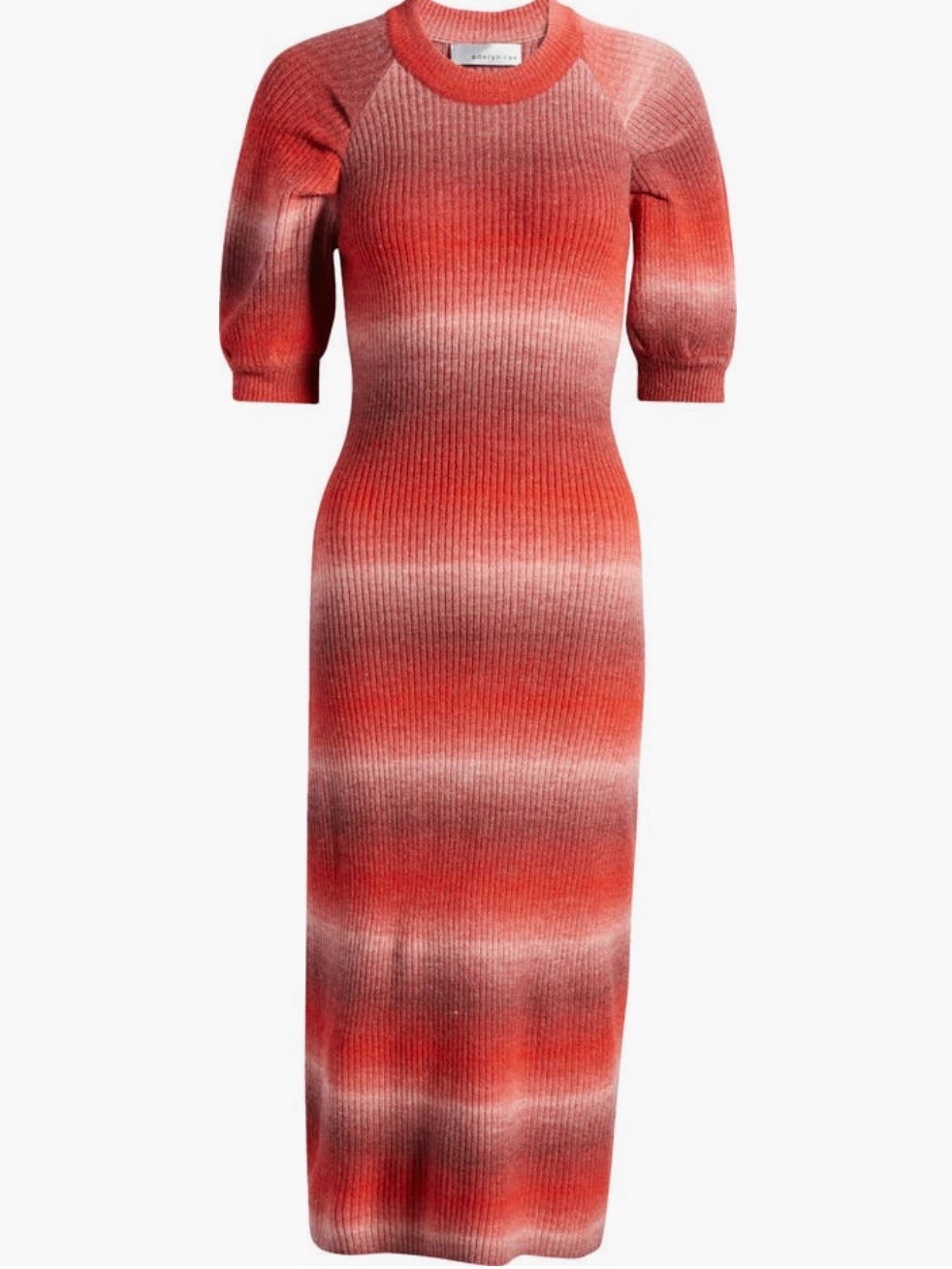 Adelyn Rae Ombre Red & Pink Ribbed Sweater Dress With Puff Sleeves-Like New — image 3 of 8